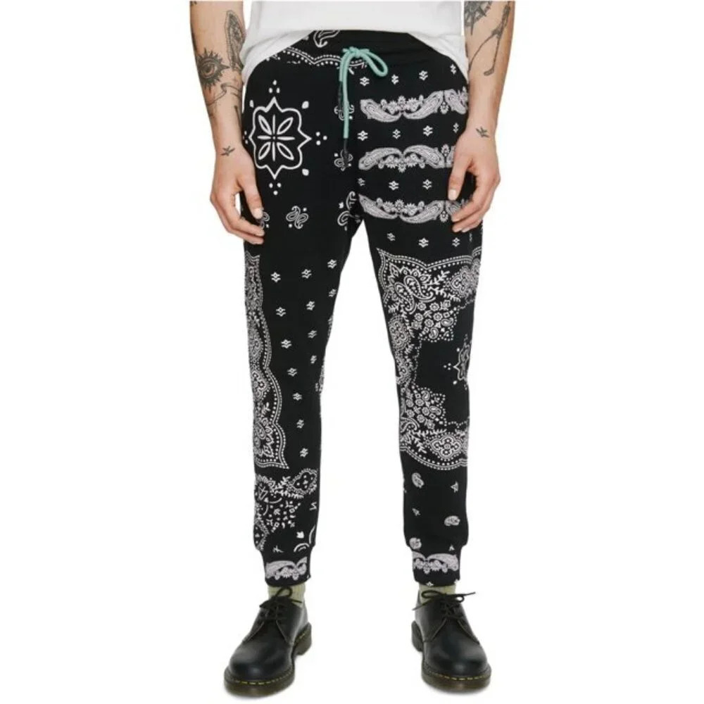 Elevenparis Men's Black Paisley Casual Jogger Pants. Sz: XL
